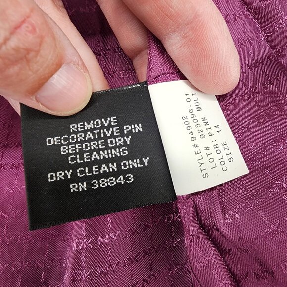 DKNY Women's Size 14 Wool Blend Long Coat Jacket Pink Multi-Color Button Closure - Picture 4 of 14